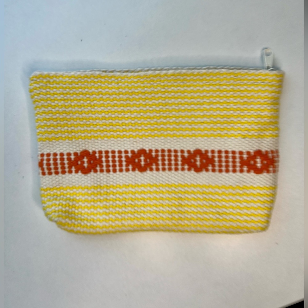 Yellow Orange Woven Cotton Lined Cosmetic Makeup Vanity Pouch PRISTINE 8 ½”